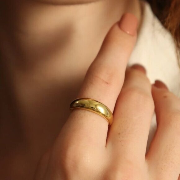 Gold Dome Ring Waterproof Stacking Ring Non-tarnish Gold Ring sz 6-8 PRETTY - Picture 1 of 15